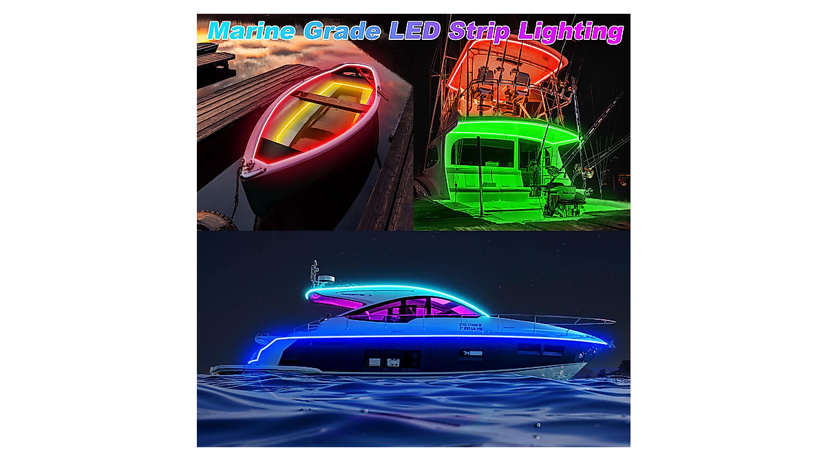 LED Boat Lights Strip 33FT Waterproof RGB Marine Light with App Control