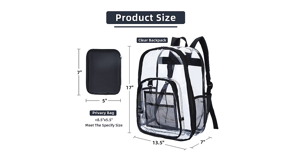 WQSS AOEIU Clear Backpack for Kids - Security Check Compliant