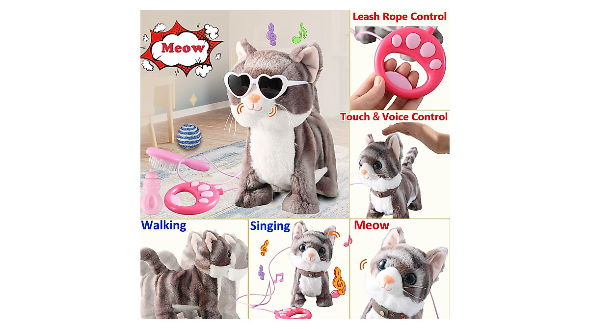 Gray Robotic Kitten Toy - Walking, Singing & Interactive Plush Cat