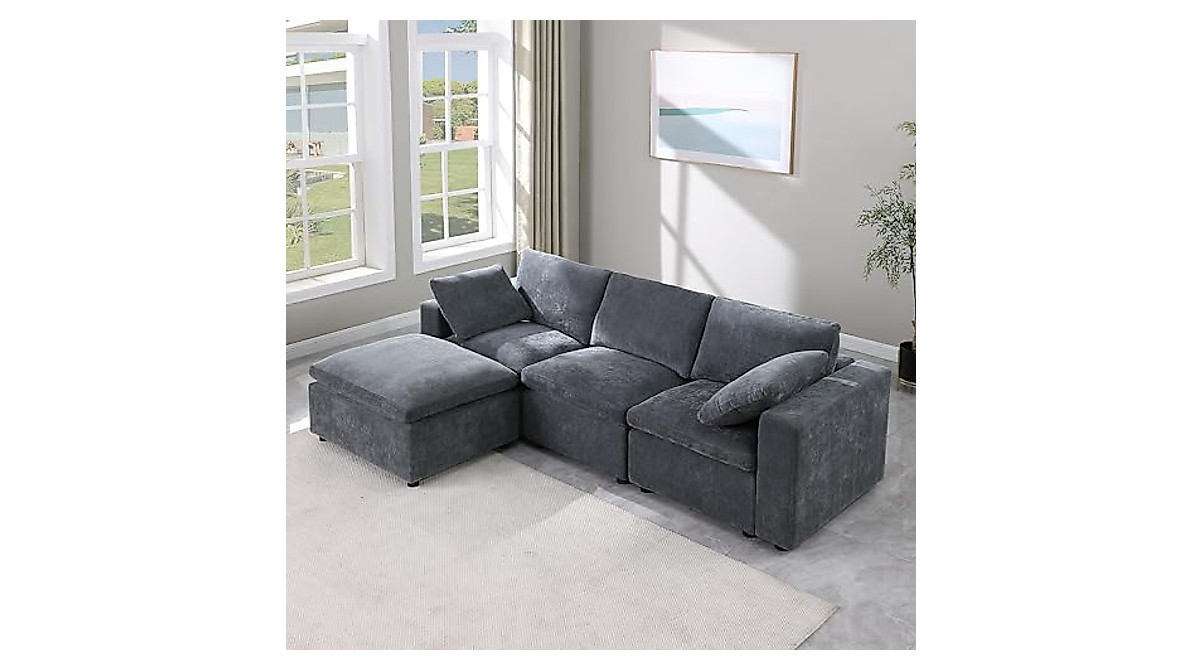 L-Shaped Modular Convertible Sofa - Modern Reversible Chenille Couch