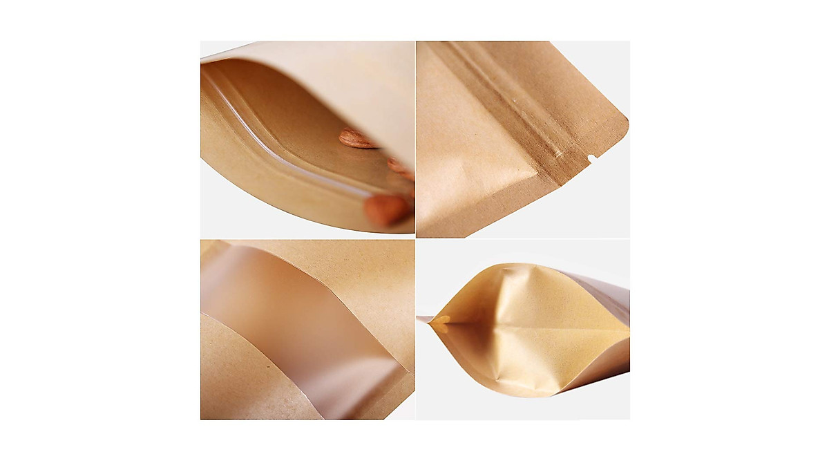 Kingrol 300 Pack Mini Kraft Paper Food Bags with Zipper & Window