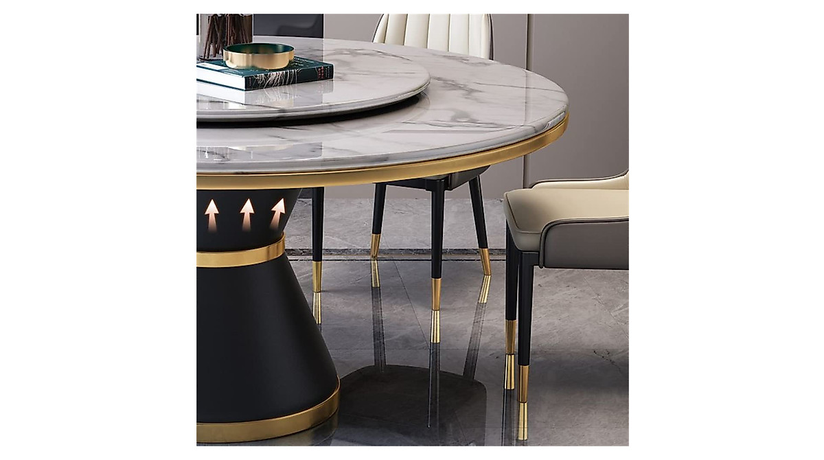 LAKIQ Modern Round Dining Table with Lazy Susan Marble Kitchen Dining ...