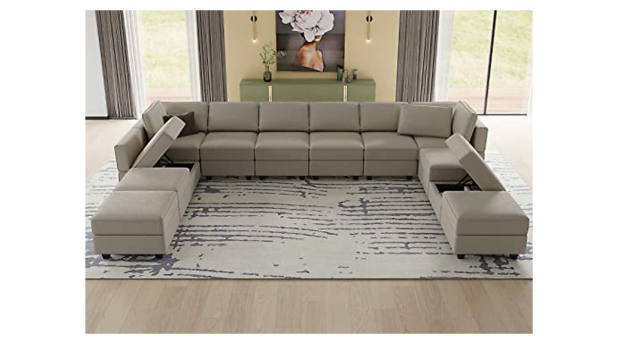 Belffin U Shaped Sectional Couch with Reversible Chaises & Storage