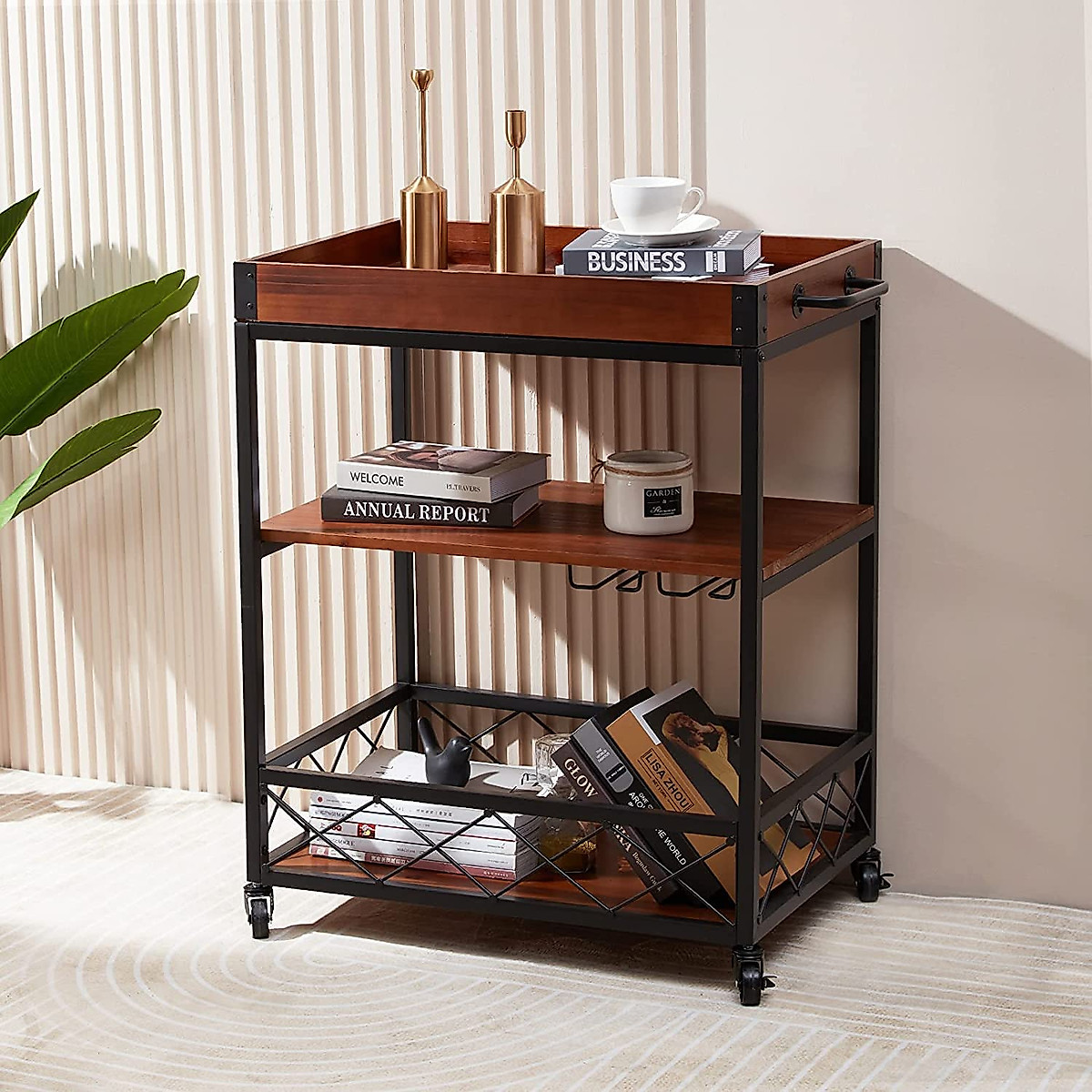 AVAWING 3-Tier Kitchen Cart with Lockable Wheels