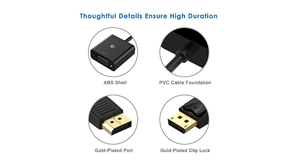 Rankie DP to VGA Adapter - High-Quality Gold-Plated