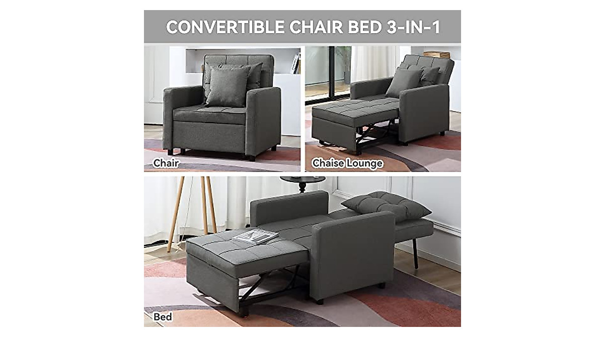 BIGSYY 3-in-1 Chair Bed - Modern Linen Fabric Sleeper Chair