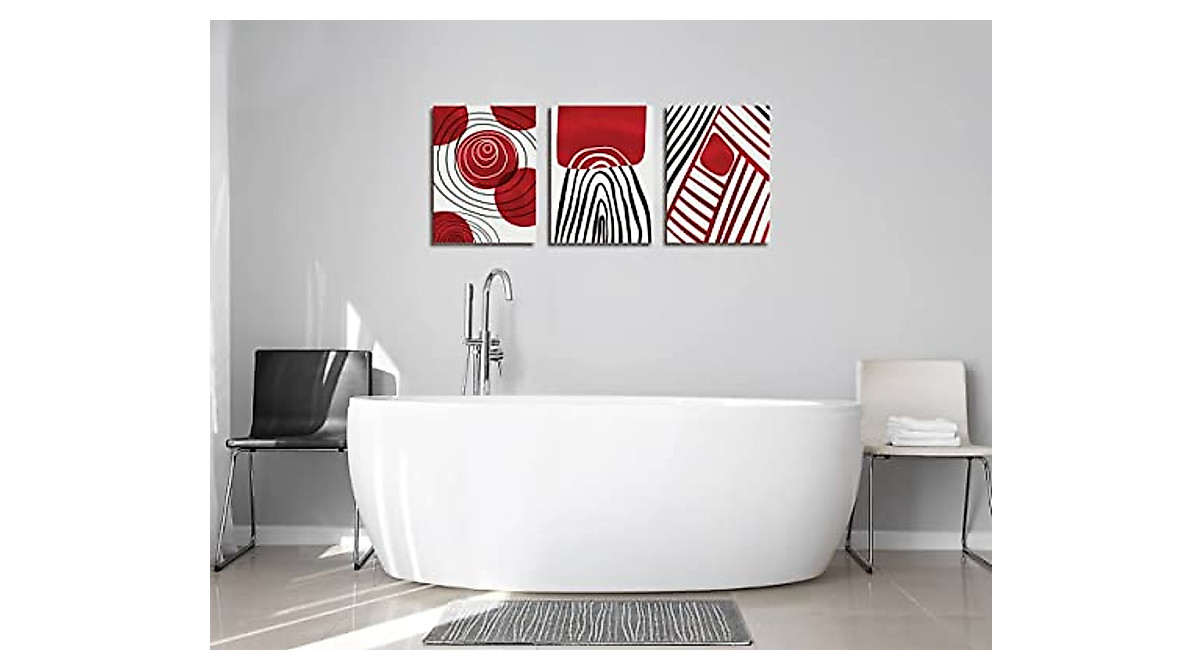 Red Abstract Wall Art Decor - 3 Pieces Canvas Set for Living Room