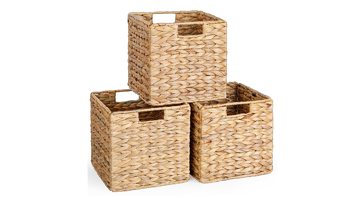 Wicker Cube Storage Baskets - Set of 3