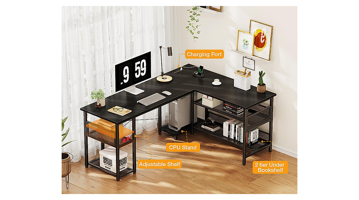 ODK L Shaped Desk w/ Power & USB Ports | Home Office & Gaming