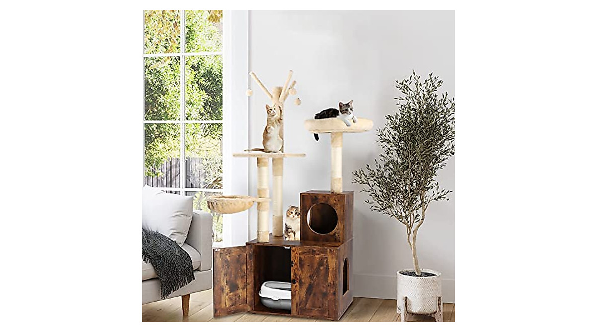 Timberer Cat Litter Box Enclosure & Tree - Modern Design