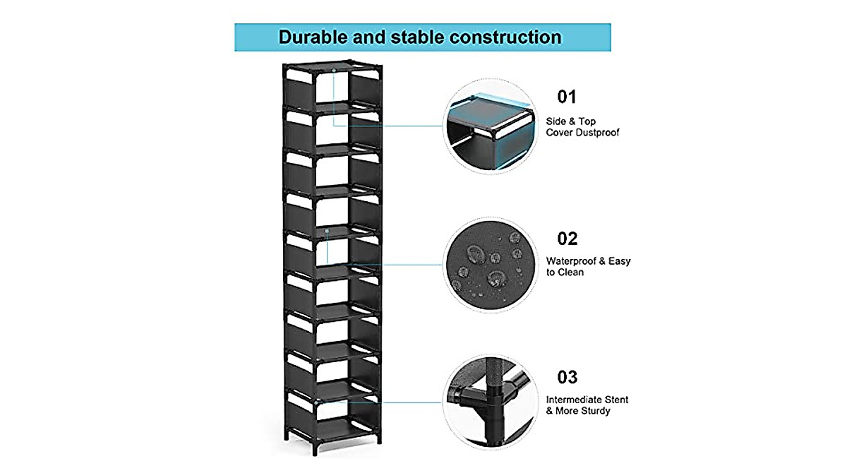 isightguard 10-Tier Narrow Shoe Rack for Small Spaces