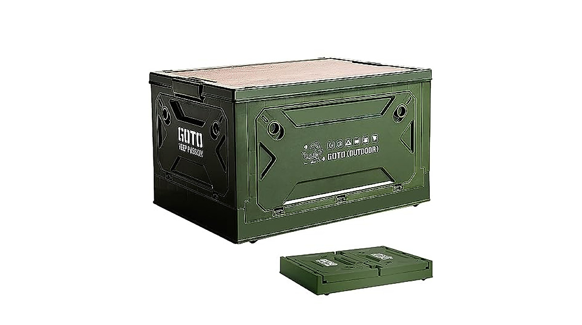 GOTO 50L Folding Storage Box with Wooden Lid for Space-Saving Storage