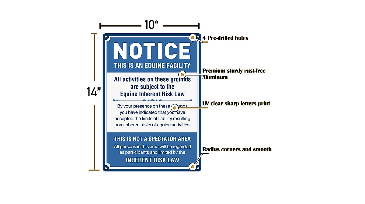 Durable Equine Liability Signs - 2-Pack 10x14 Aluminum Safety Signs