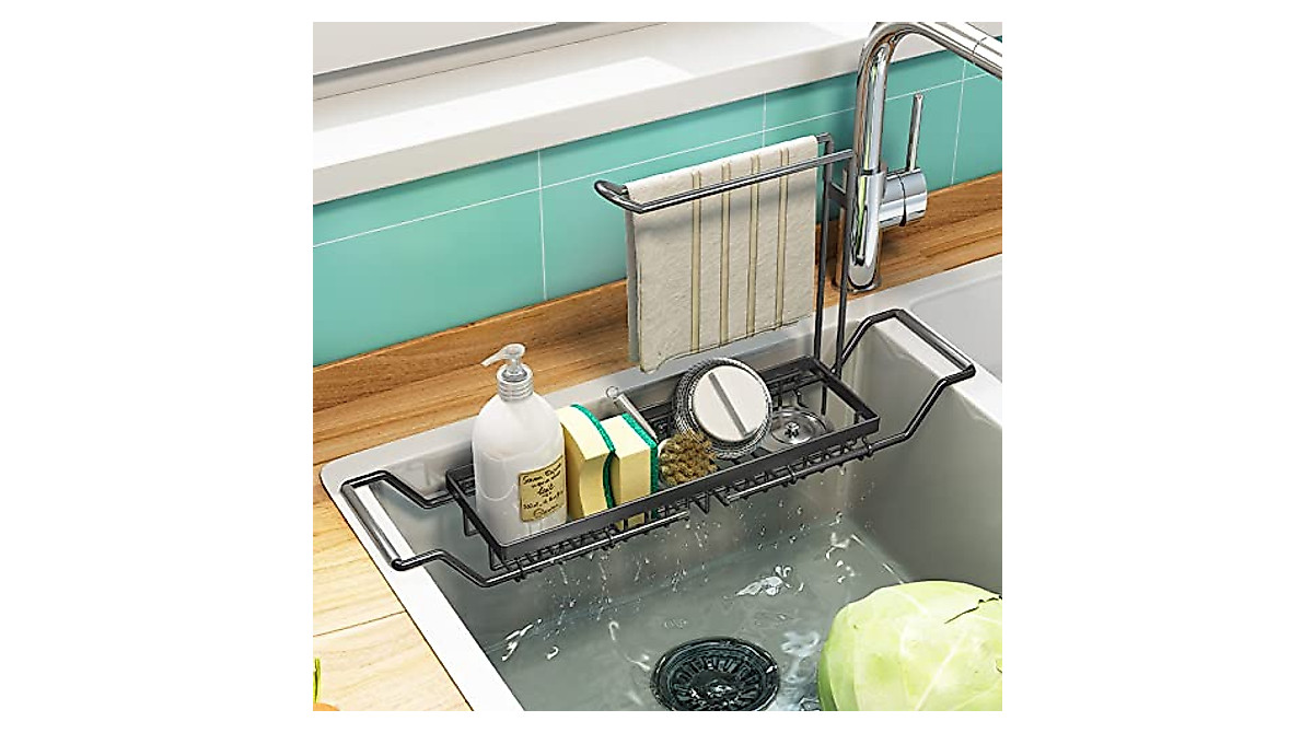 Expandable Kitchen Sink Sponge Holder - Stainless Steel Rack