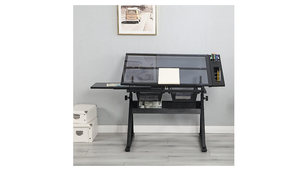 LiviNest Height Adjustable Drafting Table with Glass Top