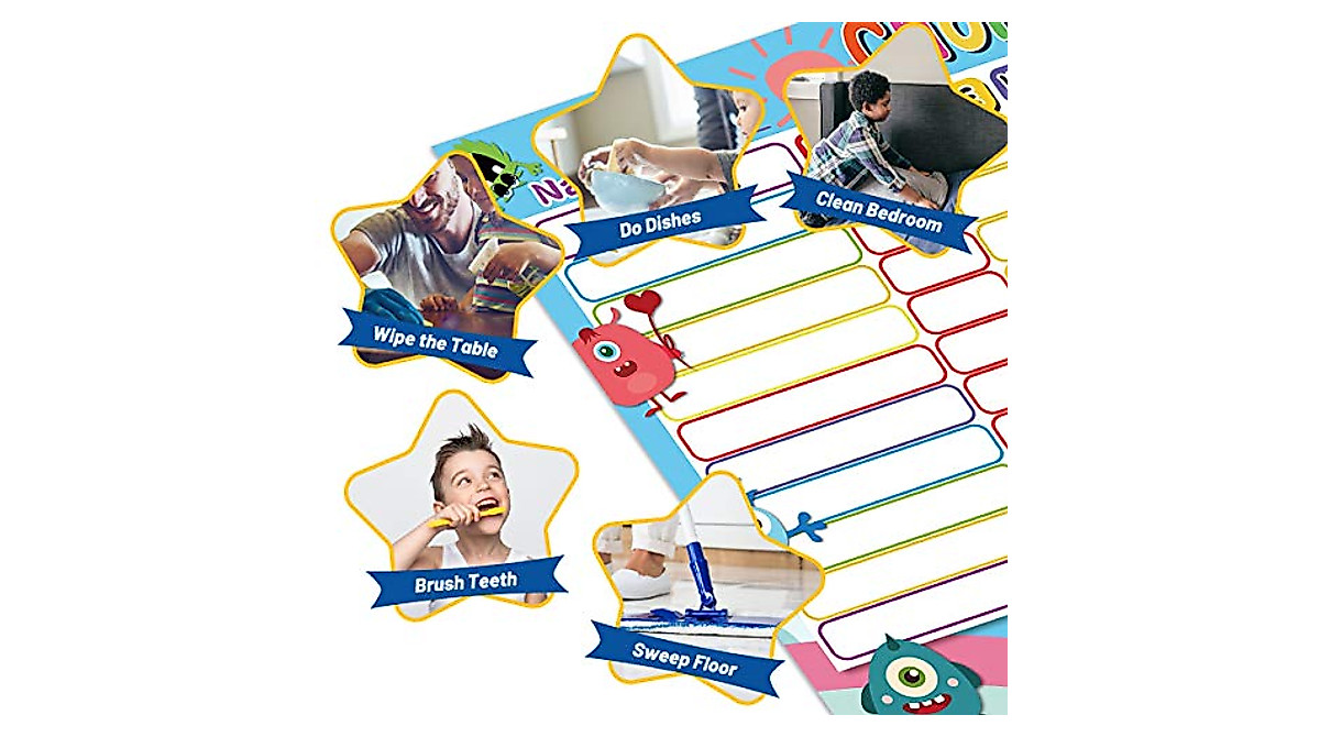 Kids Dry Erase Chore Chart Pack – Fun Monster Rewards for Routines
