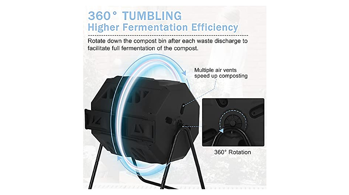 Premium 43 Gallon Compost Bin with Dual Chambers & 360° Tumbler