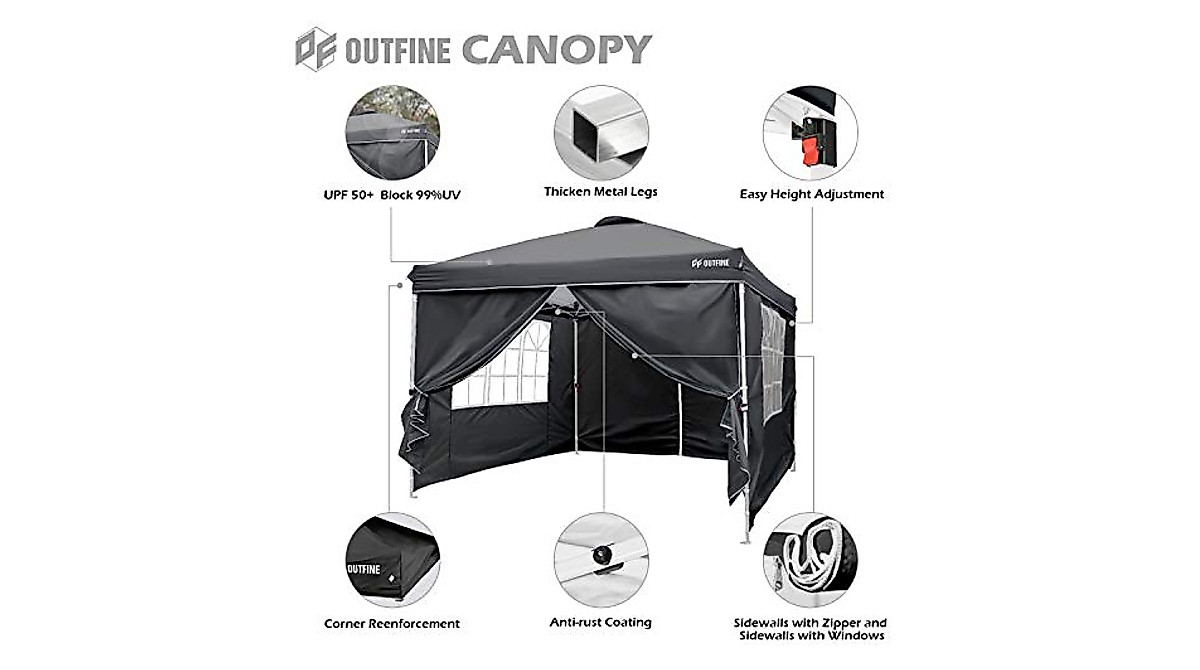 OUTFINE 10'x10' Pop Up Canopy - Waterproof Outdoor Tent