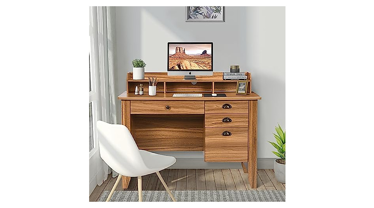 Vintage Computer Desk with Storage - Rustic Oak