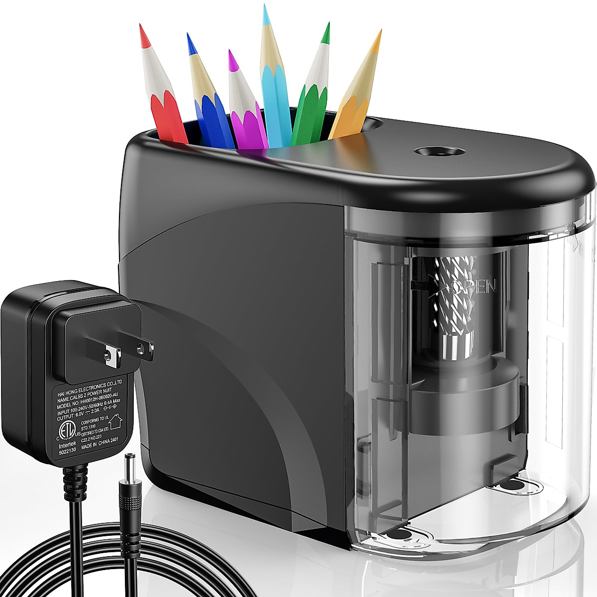 Heavy-Duty Electric Pencil Sharpener | Helical Blade (6-8mm) | USB / Battery Operated