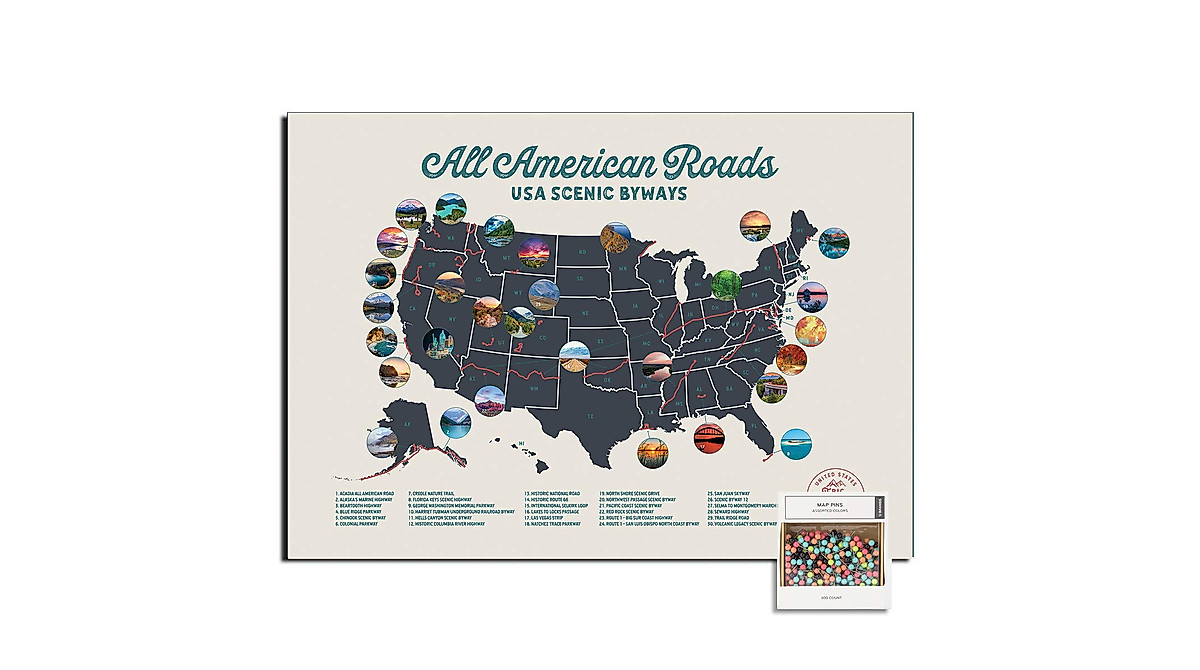 Epic Adventure Maps USA Scenic Byways Push Pin Map