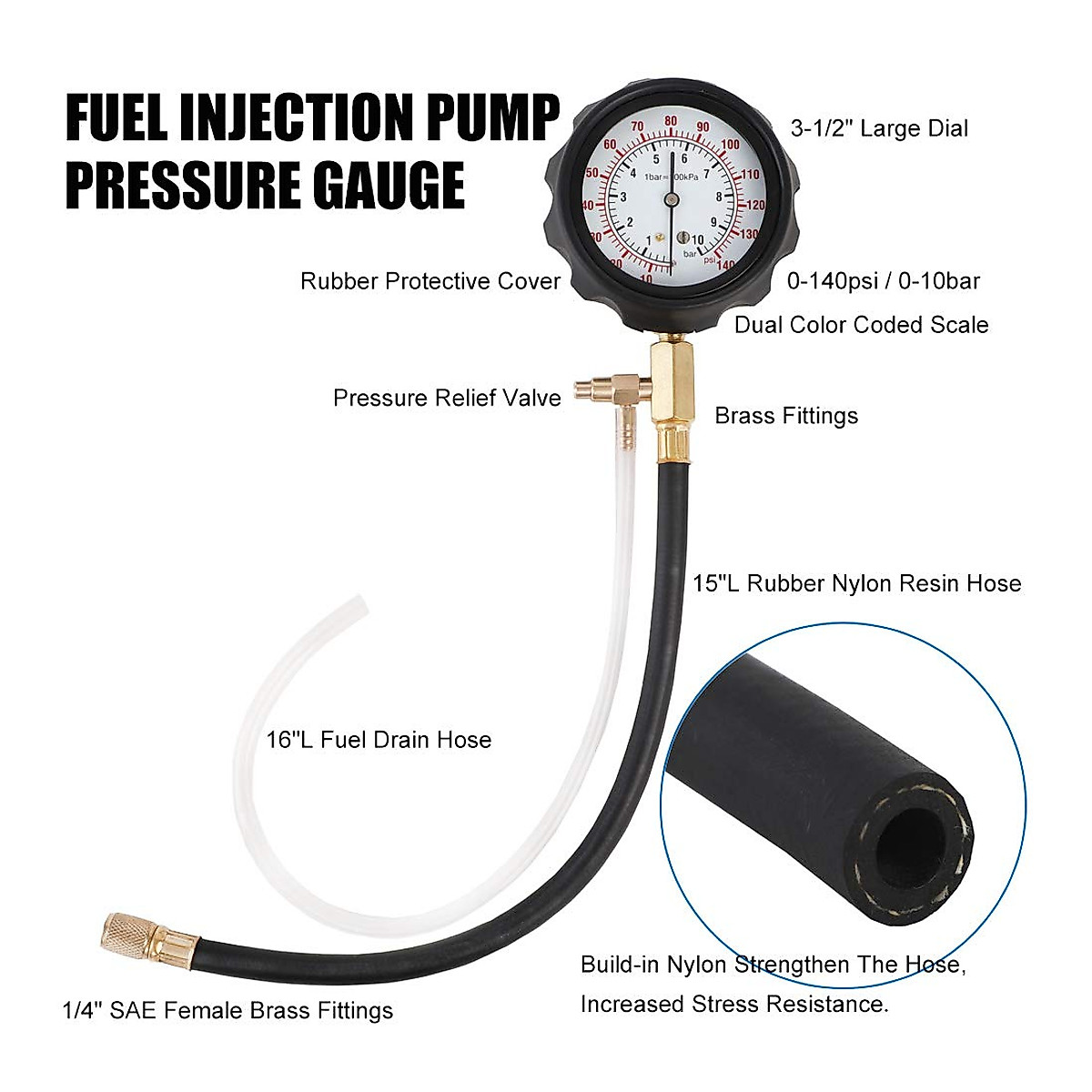 Universal Fuel Pressure Gauge Kit With Quick Connected Hose,0-100