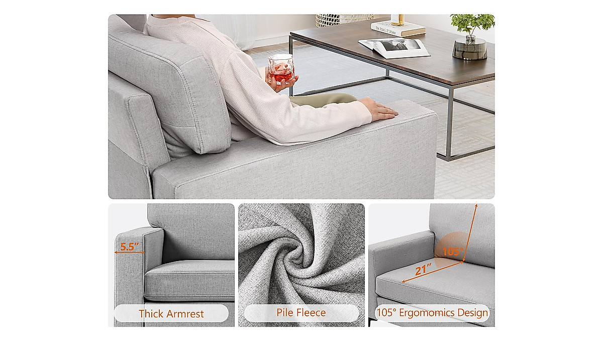 IDEARHOUSE 82 Inch Modern Linen Sofa – Stylish & Comfy 3-Seater