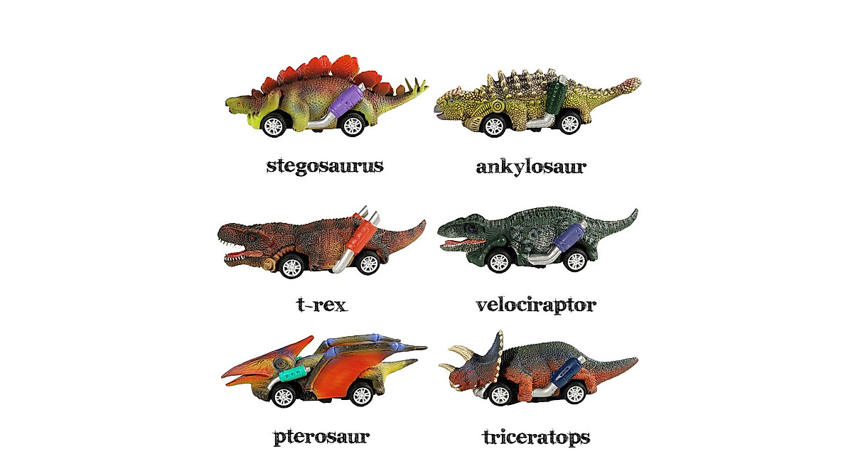 DINOBROS Dinosaur Pull Back Cars - 6 Pack Dino Toys for Kids 3+