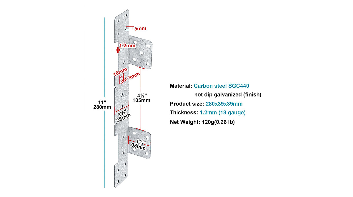 8 PCS Adjustable Stair Stringer Connector - Galvanized Steel Bracket