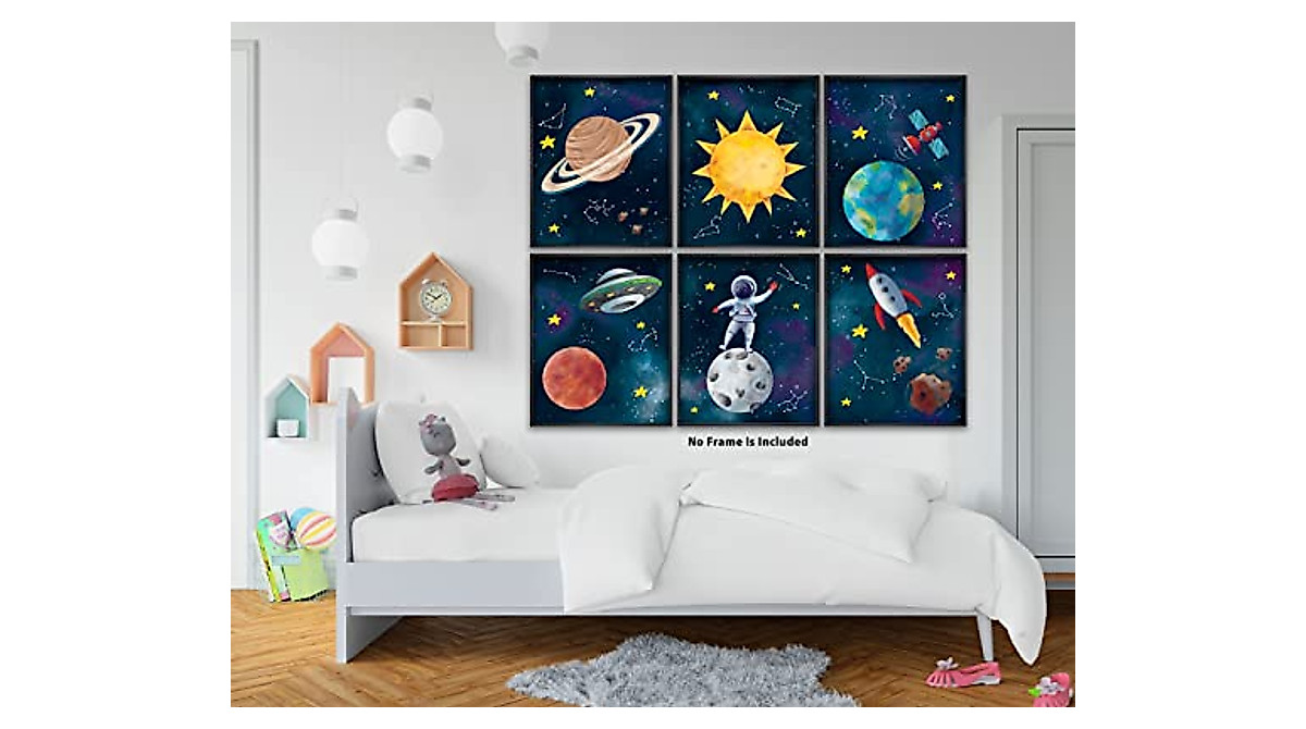 Outer Space Posters for Kids Room Decor - Set of 6 Watercolor Prints