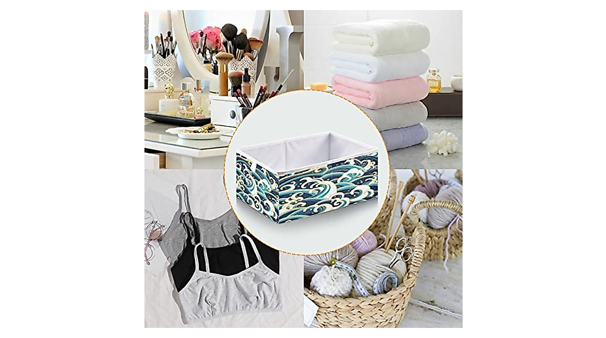 Kigai Retro Ocean Wave Cube Storage Bin | Collapsible & Durable Organizer