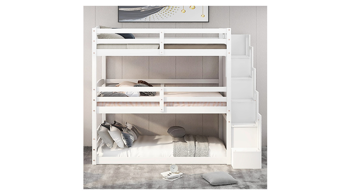Harper & Bright Triple Bunk Bed with Storage Staircase