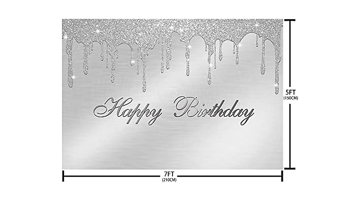 Sendy Silver Glitter Birthday Backdrop for Parties & Photos