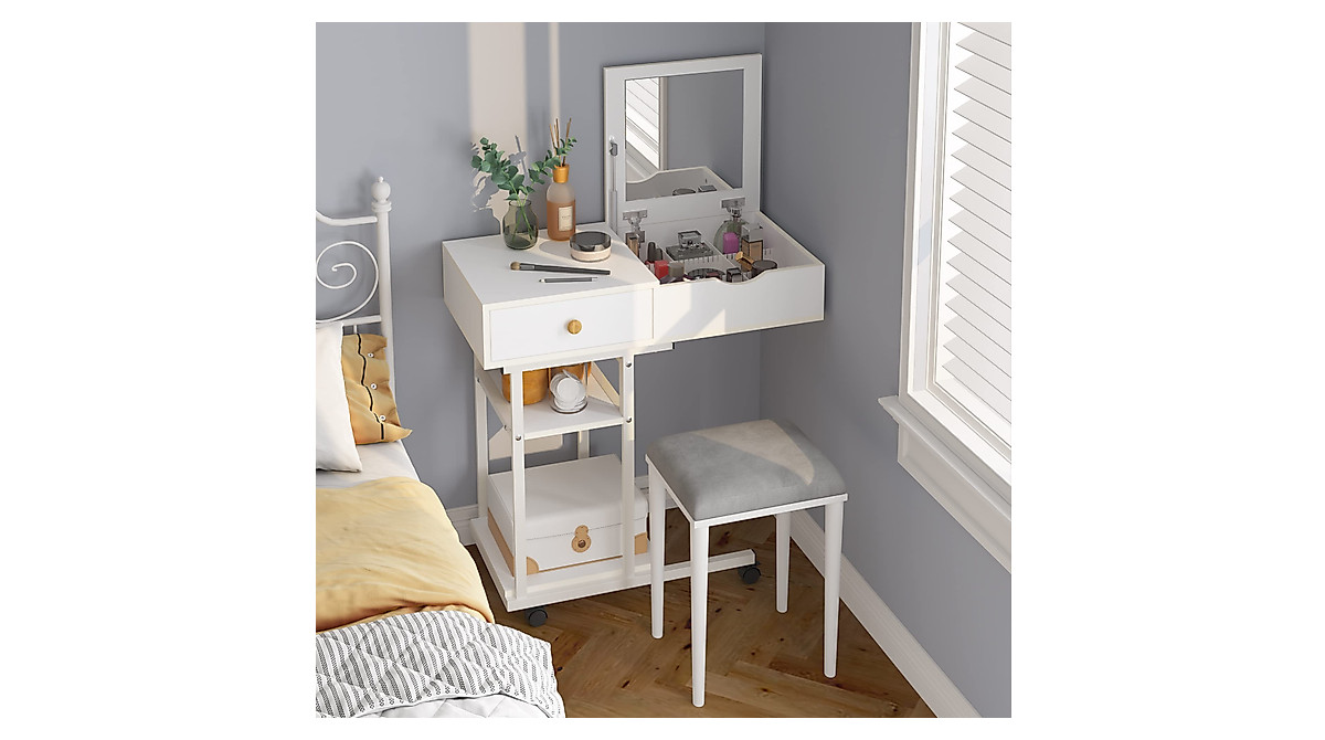 Elephance Moveable Vanity Desk - Mirror, Storage & Computer Desk