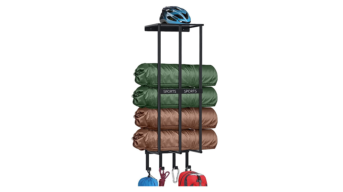Heavy Duty Camping Chair Wall Storage Rack with Hooks and Shelves