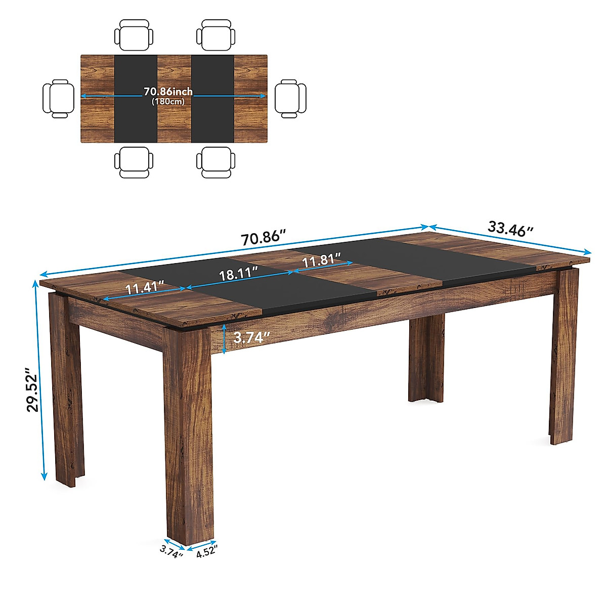 Tribesigns Rustic Dining Table for Family & Friends | 71-Inch Table