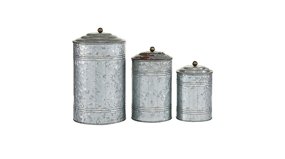 Deco 79 Metal Decorative Jars Set of 3 - Rustic Farmhouse Style