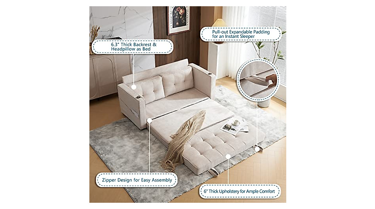 VINGLI 64-Inch Futon Sofa Bed - Convertible Couch for Living & Bedroom