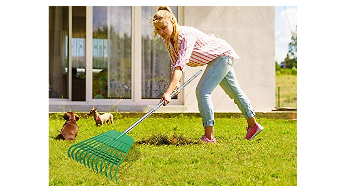 Gardzen 12 Tines Leaf Rake | Lightweight, Adjustable Garden Tool