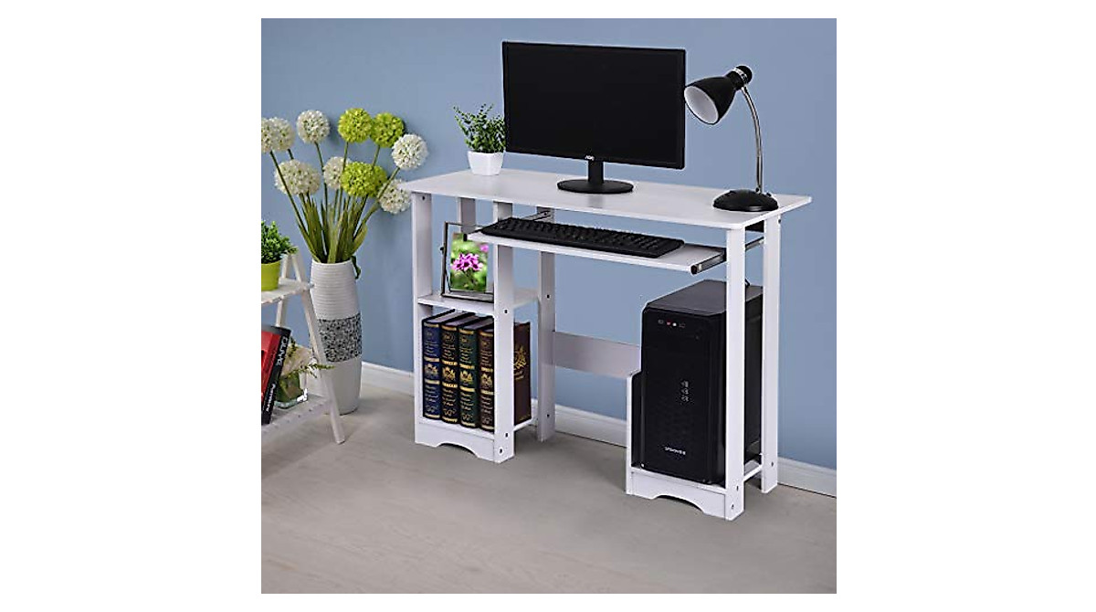 Modern Minimalist Computer Desk with Shelves & Drawers