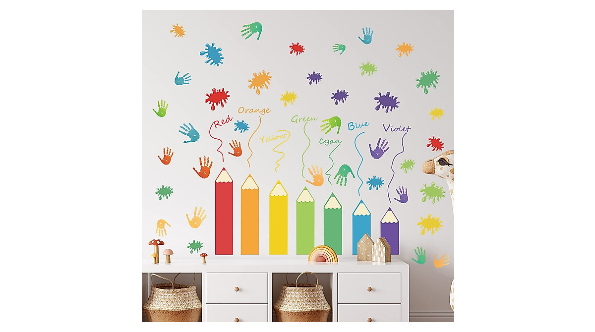 Colorful Kids Wall Decals - Paint Splatter & Handprints Decor