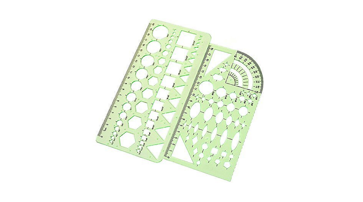 2PCS Green Geometric Rulers for Office and School Drawing Templates