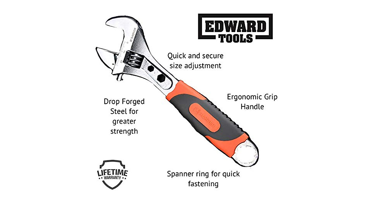 Edward Tools Pro 8-Inch Adjustable Wrench with Lifetime Warranty