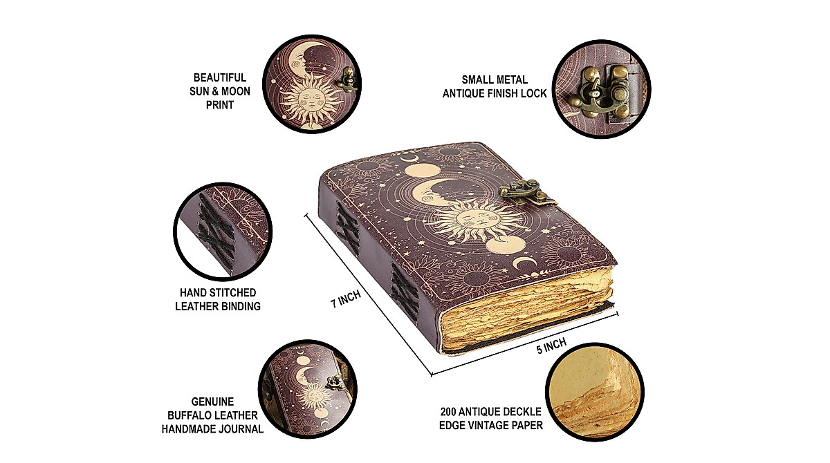 Sun & Moon Vintage Leather Journal – 200 Pages