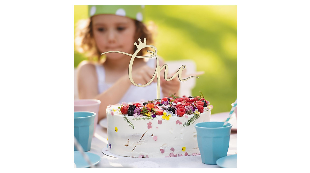 CC TOWN Wooden One Cake Topper - First Birthday Decor