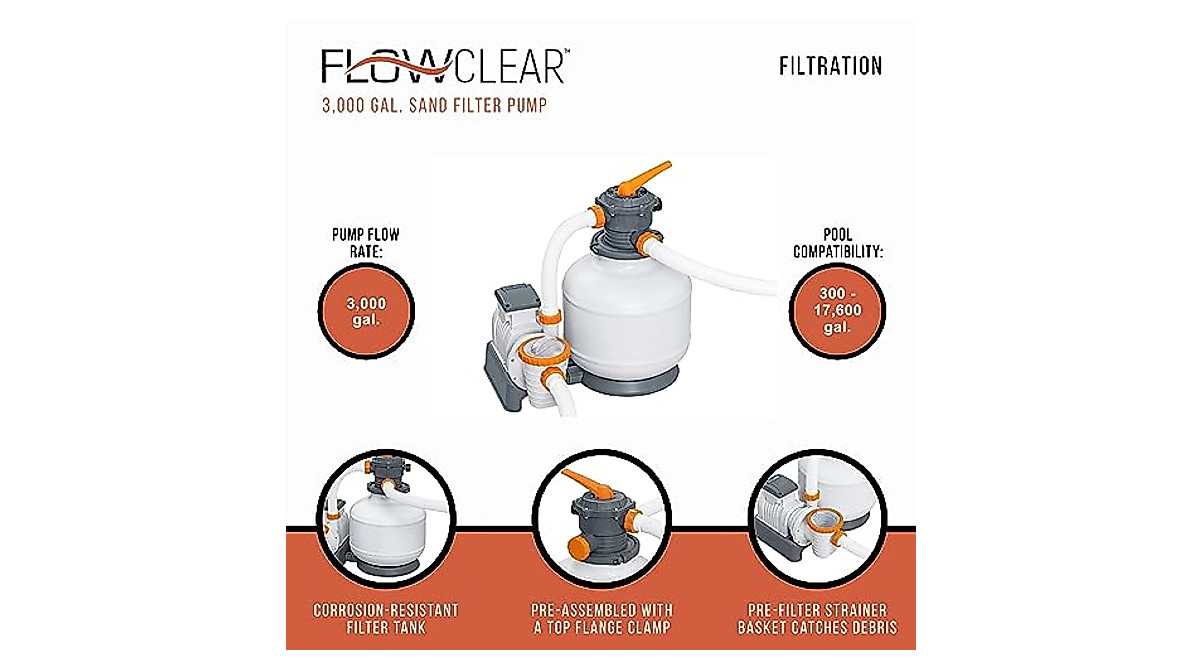 Bestway Flowclear 3000 Gallon Sand Filter Pump | Clear Pool Water