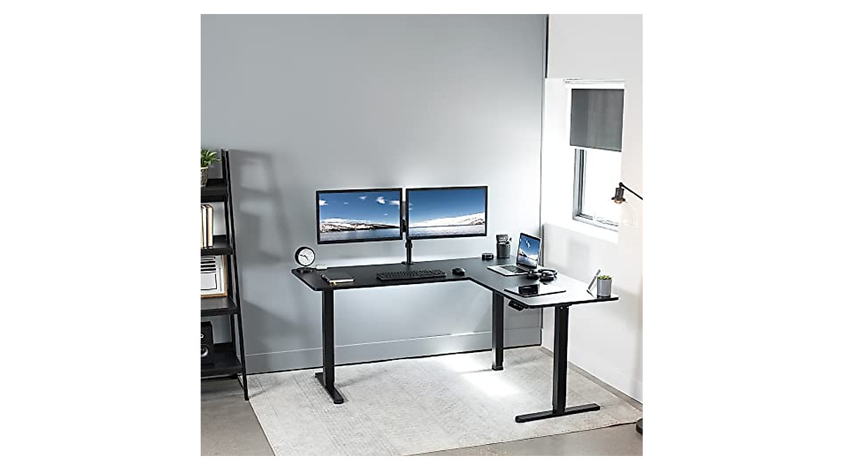 VIVO Electric Height Adjustable L-Shaped Desk - Black
