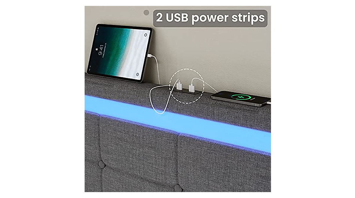 ADORNEVE Queen LED Bed Frame with Storage & USB Charging