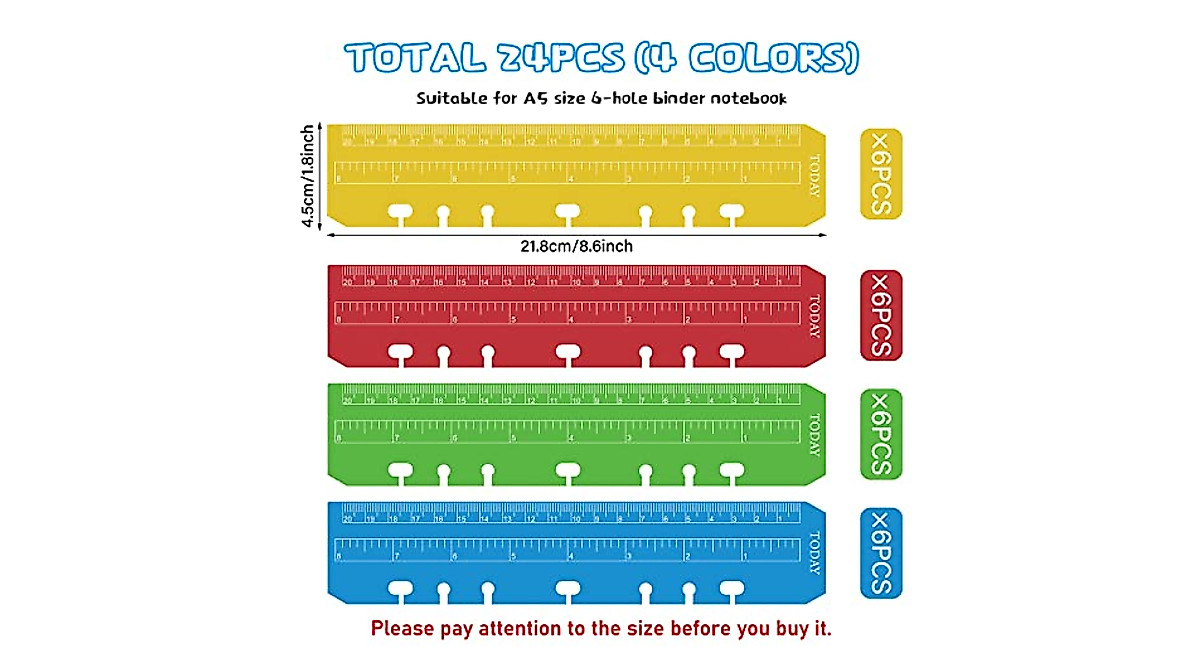 24 Pack Plastic Page Markers for A5 Binders - Organizer & Ruler