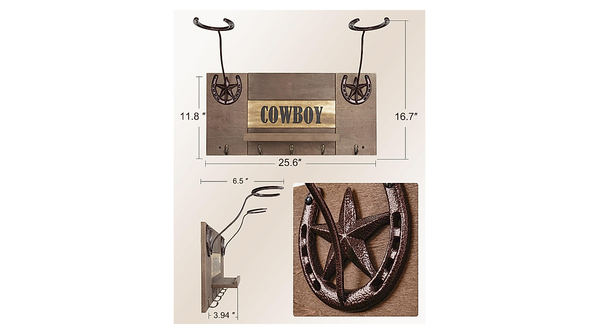 Rustic Cowboy Hat Holder & Coat Rack - Farmhouse Decor